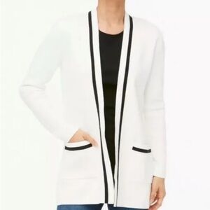Womens J Crew Factory Tipped Front Open Cardigan, White, Size M